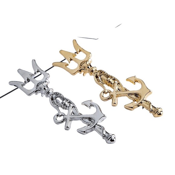 Vintage Trident Brooch Pin Metal Anchor Long Needle Lapel Pins Men's Suit - Picture 7 of 7